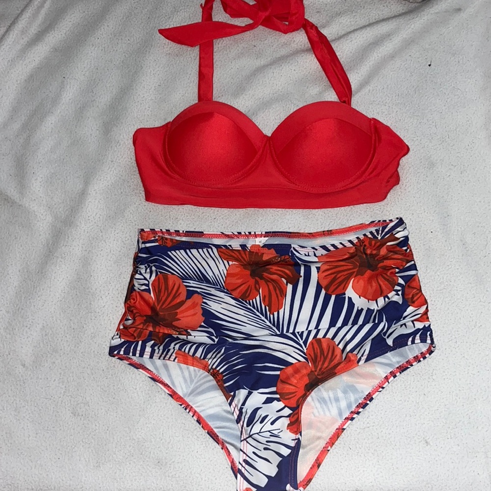 Swim suit with orange Flowers